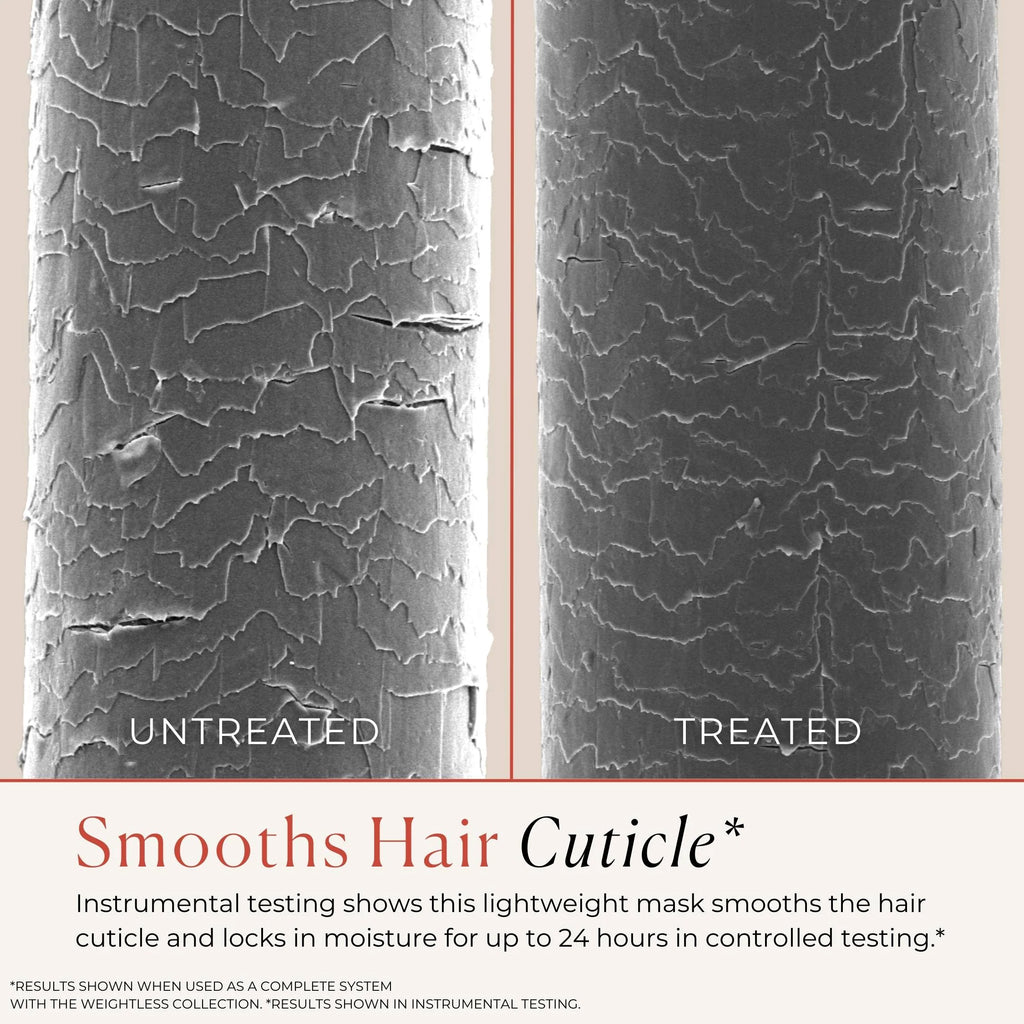 Bounce Curl Weightless Conditioning Mask - treated vs untreated hair strand comparison