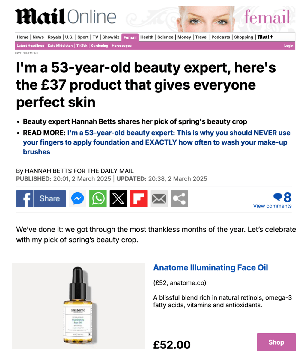 anatomē Illuminating Rose-hip, Grape Seed & Avocado Face Oil